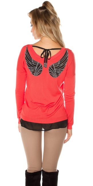 Trendy pullover with angel wings Coral